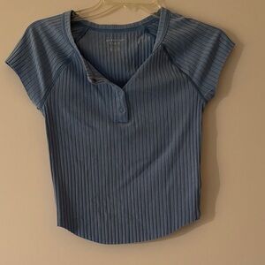 American Eagle Outfitters Light Blue Ribbed Short Sleeve Top